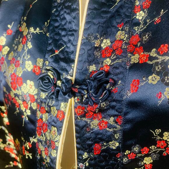 Vintage Chinese Sz L Style Gold Silky Reversible Jacket Floral Embroidered Retro - Picture 11 of 16